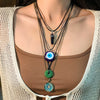 Jewelry Alloy Geometric Devil's Eye Pendant Necklace With Leather Wax Thread Iron Chain Rice Beads Acrylic Crystal Electroplating For Women
