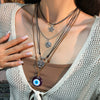 Jewelry Alloy Geometric Devil's Eye Pendant Necklace With Leather Wax Thread Iron Chain Rice Beads Acrylic Crystal Electroplating For Women