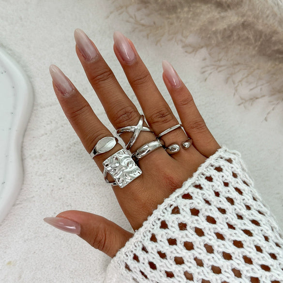 Jewelry Alloy Geometric Exaggerated Asymmetrical Open Ring Set Electroplating Niche Style