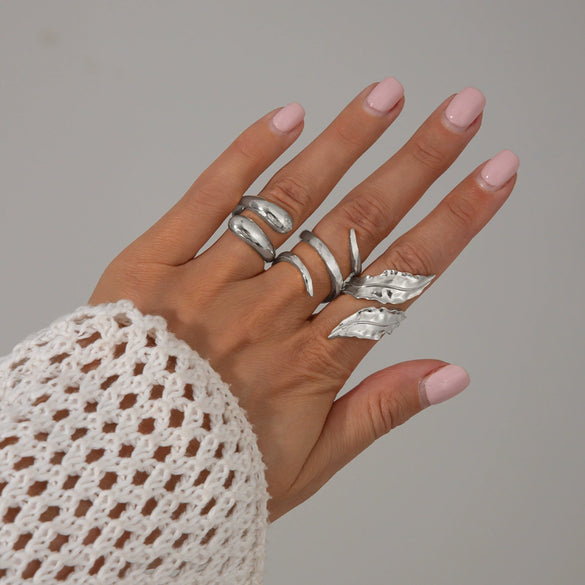 Jewelry Alloy Geometric Exaggerated Asymmetrical Open Ring Set Electroplating Niche Style