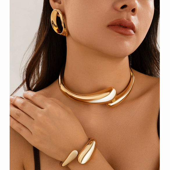 Jewelry Alloy Geometric Exaggerated Electroplated Water Drop Open Bracelet