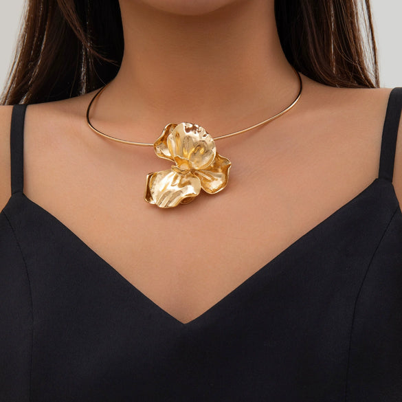 Jewelry Alloy Geometric Flower Metal Choker Collar Necklace For Women
