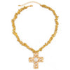 Jewelry Alloy Geometric Inlaid Pearl Cross Pendant Necklace Electroplated