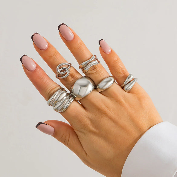 Jewelry Alloy Geometric Irregular Arc Ring Electroplating For Women
