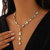 Jewelry Alloy Geometric Irregular Baroque Yshaped Clavicle Chain With Water Drop Pendant Electroplated For Women