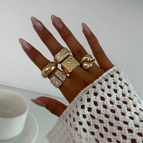 Jewelry Alloy Geometric Irregular Ring Electroplated Fashion Retro