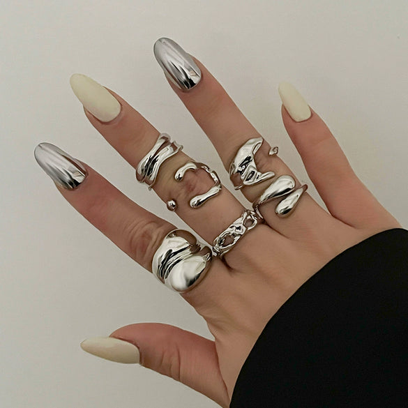 Jewelry Alloy Geometric Irregular Smooth Ring With Electroplating