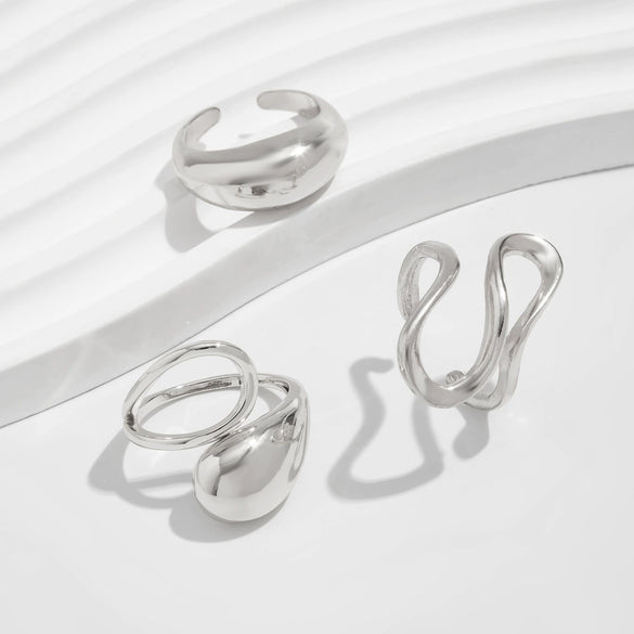 Jewelry Alloy Geometric Irregular Water Drops Opening Ring Electroplating For Women