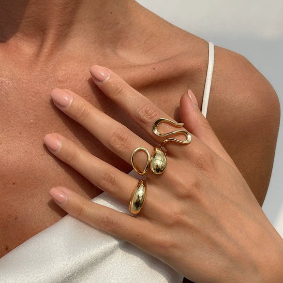 Jewelry Alloy Geometric Irregular Water Drops Opening Ring Electroplating For Women