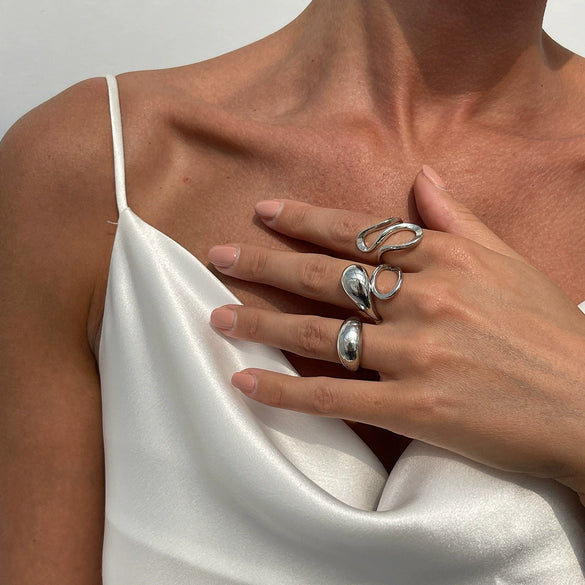 Jewelry Alloy Geometric Irregular Water Drops Opening Ring Electroplating For Women