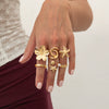 Jewelry Alloy Geometric Open Ring Set With Starfish Pearl Electroplating
