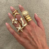 Jewelry Alloy Geometric Open Ring Set With Starfish Pearl Electroplating