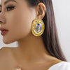 Jewelry Alloy Geometric Oval Electroplated Exaggerated Elegant Earrings For Women