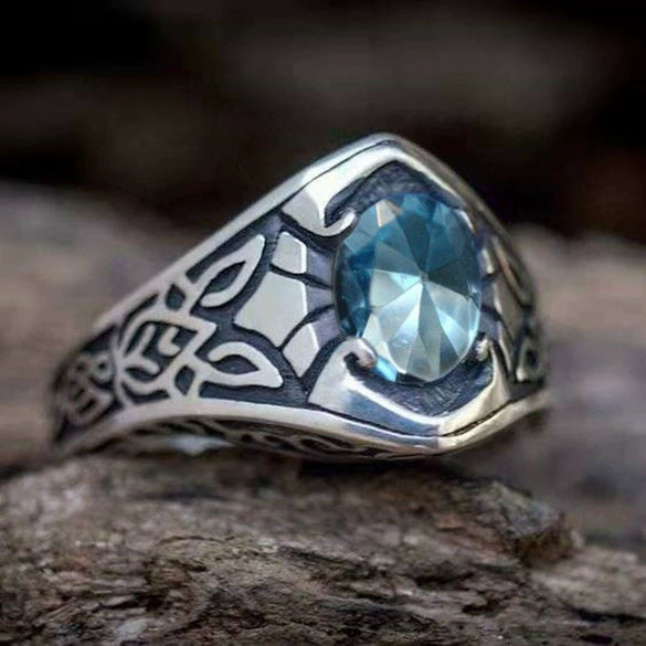Jewelry Alloy Geometric Oval Moonstone Ring With Constellation Pattern Electroplated Punk Retro Style Unisex