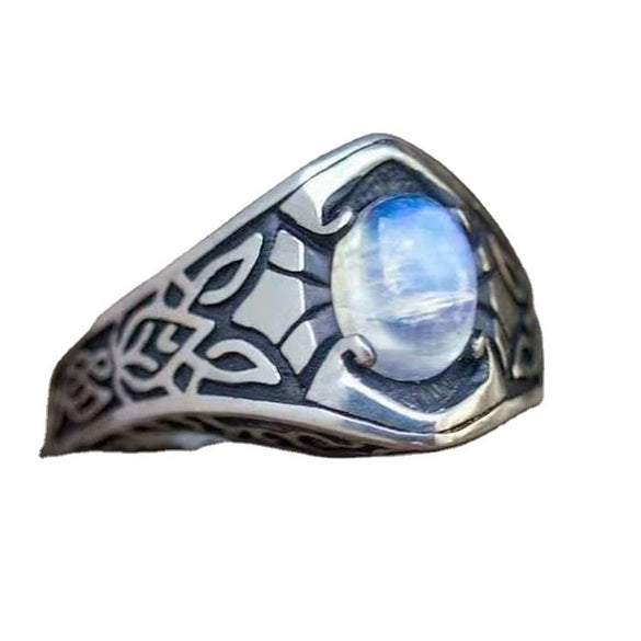 Jewelry Alloy Geometric Oval Moonstone Ring With Constellation Pattern Electroplated Punk Retro Style Unisex