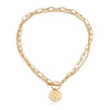 Jewelry Alloy Geometric Round Pendant Necklace For Women Doublelayer Simple Chain Electroplated