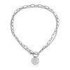 Jewelry Alloy Geometric Round Pendant Necklace For Women Doublelayer Simple Chain Electroplated
