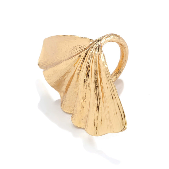 Jewelry Alloy Ginkgo Leaf Ring Women's Metal Texture Electroplating Geometric Style