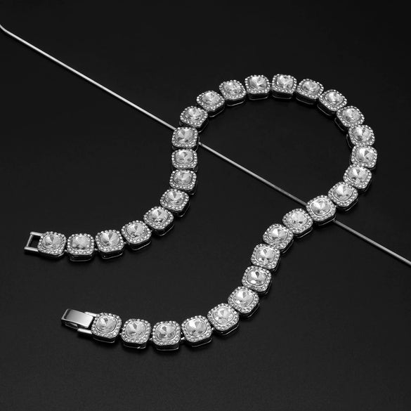 Jewelry Alloy Glass Geometric Square Diamondencrusted Cuban Chain Necklace Electroplated