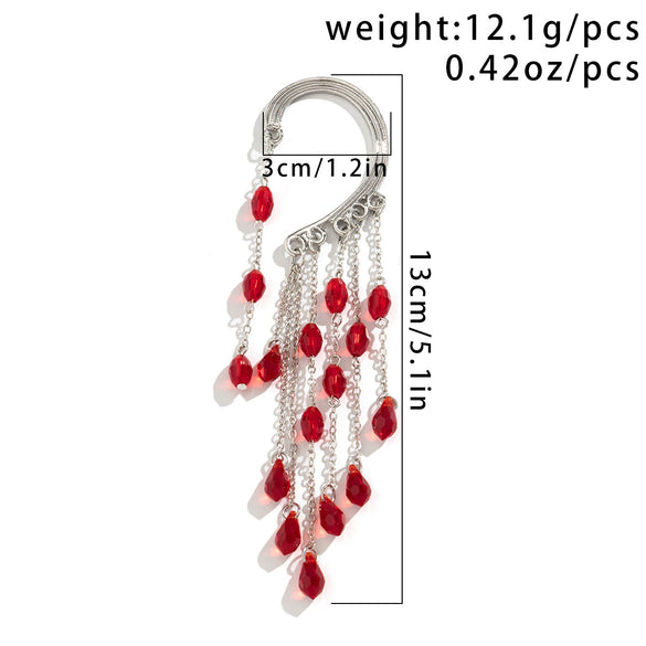 Jewelry Alloy Gothic Blood Drops Tassel Crystal Pendant Earrings For Women Electroplating