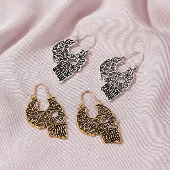 Jewelry Alloy Gothic Retro Cut Out Carved Skull Geometric Electroplated Women's Earrings
