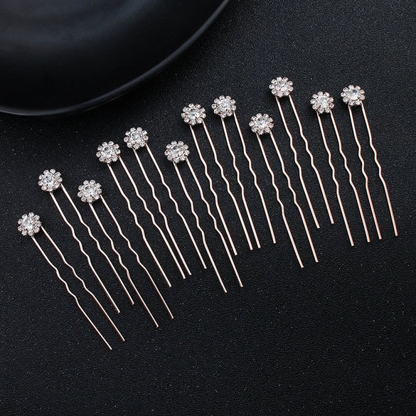 Jewelry Alloy Handmade Flower Rhinestone Ushaped Hair Fork Hair Accessories