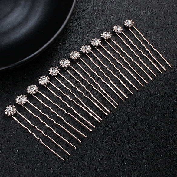 Jewelry Alloy Handmade Flower Rhinestone Ushaped Hair Fork Hair Accessories