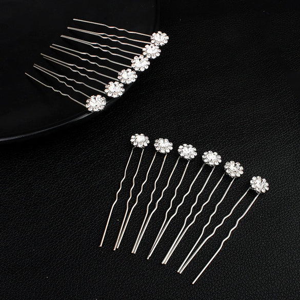 Jewelry Alloy Handmade Flower Rhinestone Ushaped Hair Fork Hair Accessories