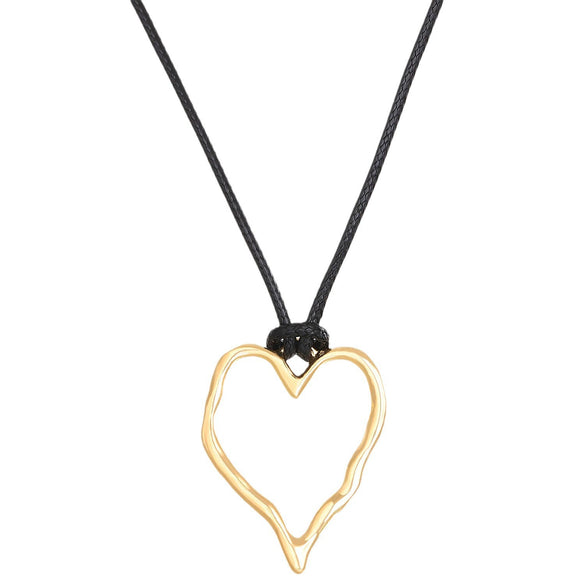 Jewelry Alloy Heart Geometric Hollow Pendant Necklace Women's Wax Rope Electroplating