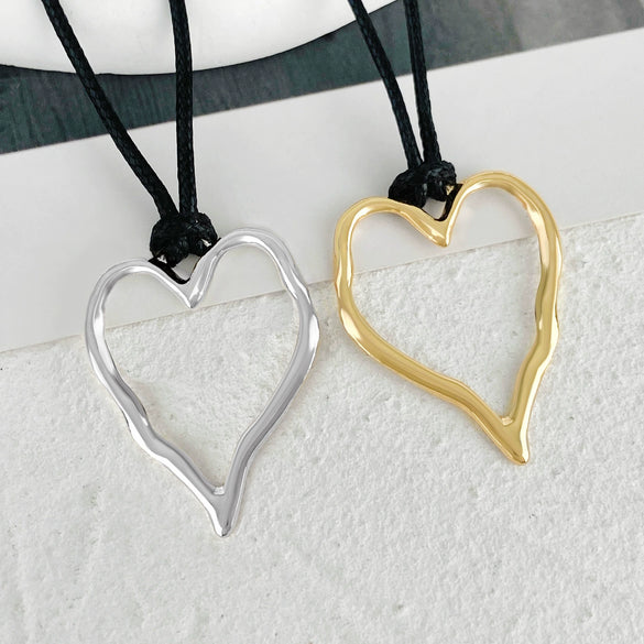 Jewelry Alloy Heart Geometric Hollow Pendant Necklace Women's Wax Rope Electroplating