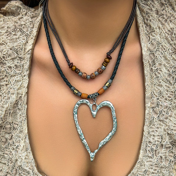 Jewelry Alloy Heart Geometric Pendant Necklace Electroplated Wax Line For Women