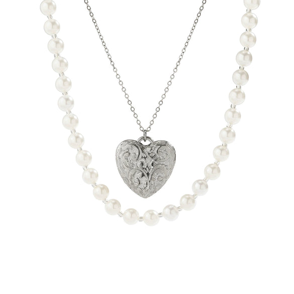Jewelry Alloy Heart Pendant Pearl Chain Electroplating Sweet Style Women