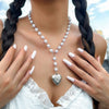 Jewelry Alloy Heart Pendant Pearl Chain Electroplating Sweet Style Women