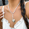 Jewelry Alloy Heart Pendant Pearl Chain Electroplating Sweet Style Women