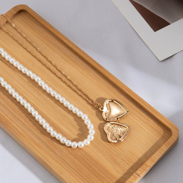 Jewelry Alloy Heart Pendant Pearl Chain Electroplating Sweet Style Women