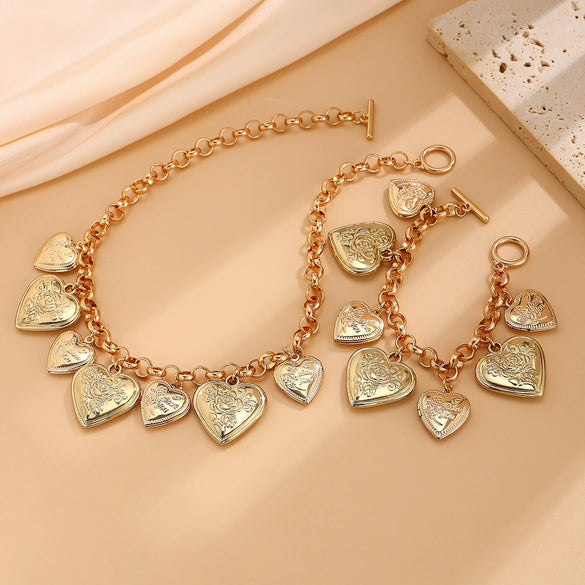 Jewelry Alloy Heart Shape Exaggerated Electroplated Clavicle Chain Necklace