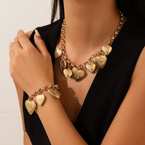 Jewelry Alloy Heart Shape Exaggerated Electroplated Clavicle Chain Necklace