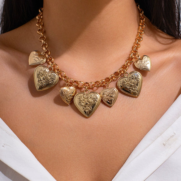 Jewelry Alloy Heart Shape Exaggerated Electroplated Clavicle Chain Necklace