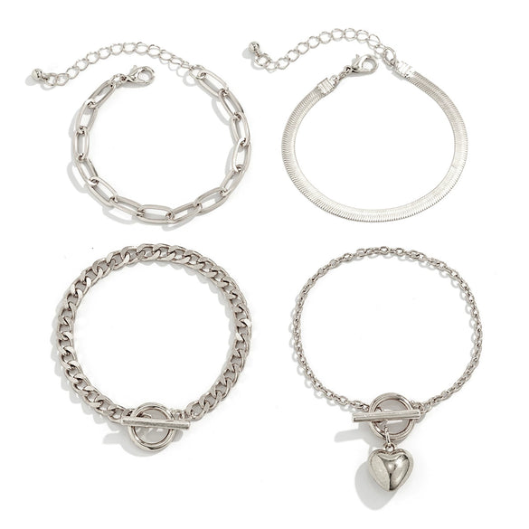 Jewelry Alloy Heart Shape Pendant Bracelet Hip Hop Punk Metal Style Electroplated