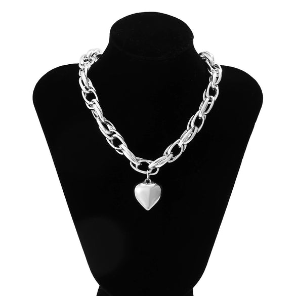 Jewelry Alloy Heart Shaped Pendant Cross Chain Necklace With Geometric Pattern And Electroplating Treatment For Women