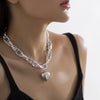 Jewelry Alloy Heart Shaped Pendant Cross Chain Necklace With Geometric Pattern And Electroplating Treatment For Women