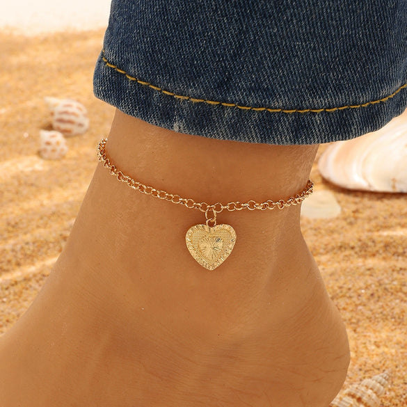 Jewelry Alloy Heart Shaped Women's Anklet Simple Fashion Bohemian Style