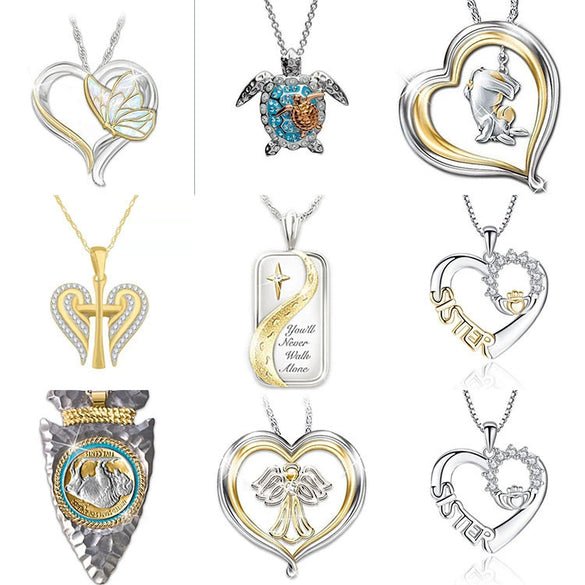 Jewelry Alloy Heartshaped Geometric Blue Purple Crystal Electroplated Clavicle Chain