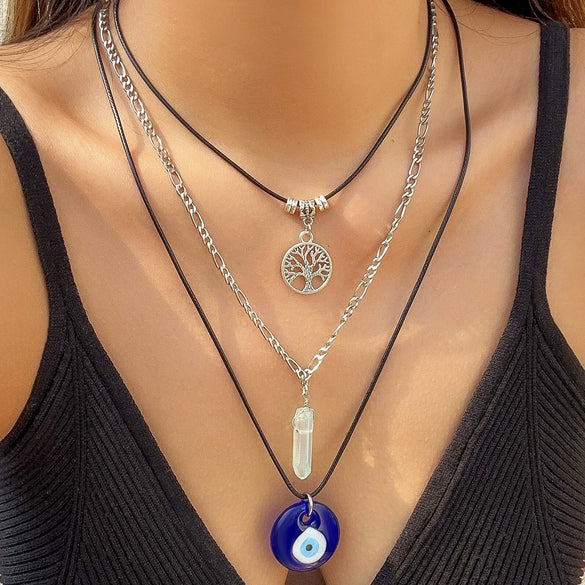 Jewelry Alloy Heartshaped Geometric Multilayer Tassel Pendant Necklace Electroplated