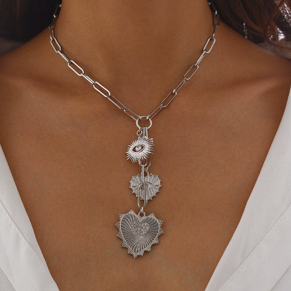 Jewelry Alloy Heartshaped Pendant Clavicle Chain With Zircon And Electroplating For Women