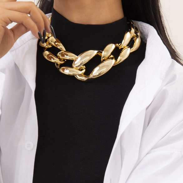 Jewelry Alloy Hiphop Punk Hollowout Water Wave Chain Necklace With Geometric Design And Electroplating For Women