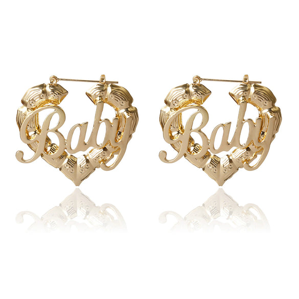 Jewelry Alloy Hiphop Punk Round Bamboo Electroplated Heart Shape Stud Earrings For Women