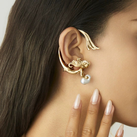 Jewelry Alloy Imitation Pearl Angel Mermaid Ear Clip Ins Style Electroplating