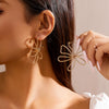 Jewelry Alloy Imitation Pearl Big Flower Geometric Diamond Earrings For Women