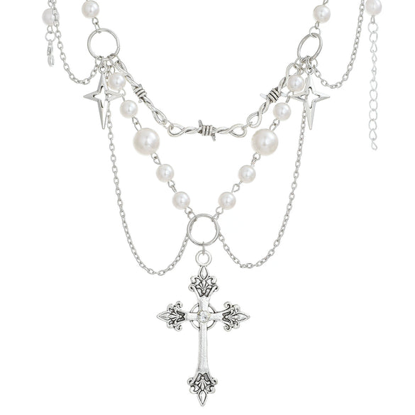 Jewelry Alloy Imitation Pearl Geometric Love Cross Butterfly Necklace For Women